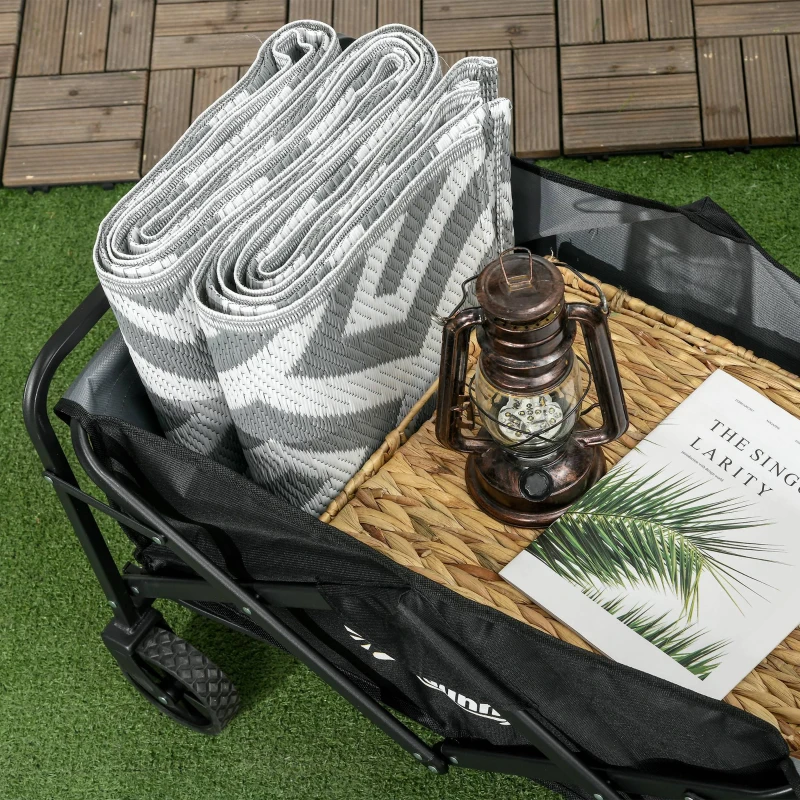 Outsunny Carrinho de Transporte Carrinho Dobrável com 4 Rodas Capacidade 70 L Carga 80 kg para Jardim Praia Campismo Preto