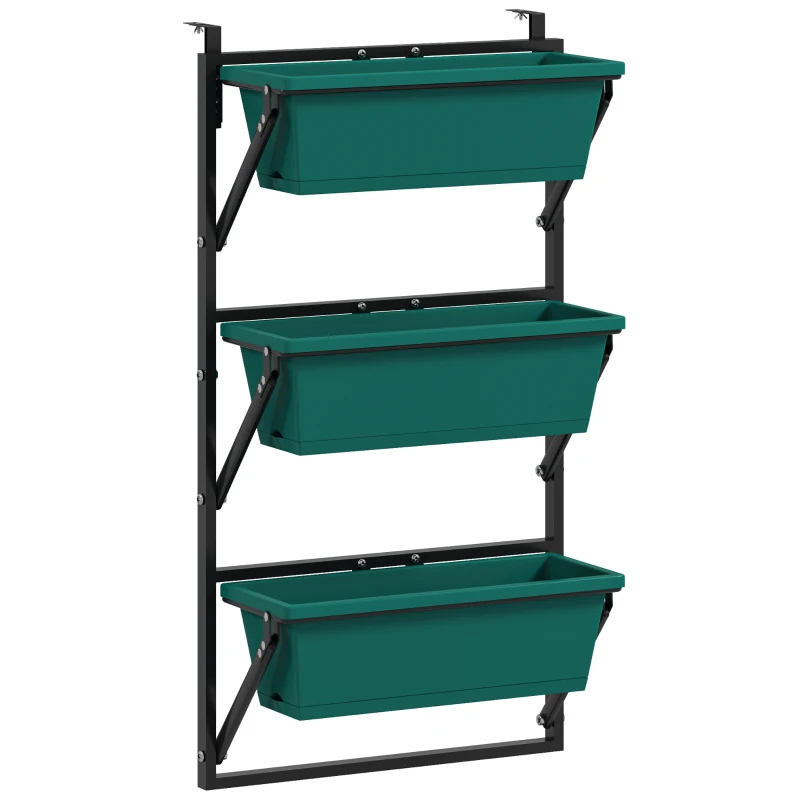 Outsunny Jardinieră Verticală pentru Exterior cu 3 Niveluri și Ghivece cu Orificii de Drenaj, 56x42x100 cm, Verde