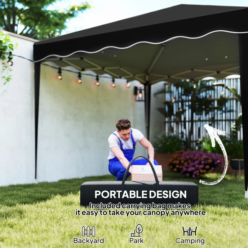 Outsunny 3 x 3cm Adjustable Height Pop-Up Gazebo, with Bag - Black