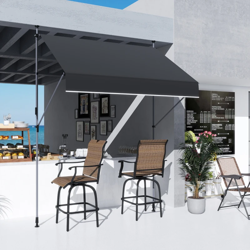 Outsunny Toldo Manual Retrátil 200x120 cm Toldo Exterior Enrolável Altura Ajustável com Manivela 210-310 cm Proteção UV30+  Preto