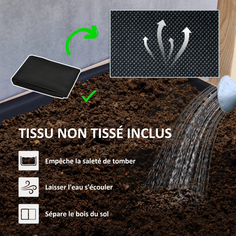 Outsunny Jardinière surélevée en bois avec 4 étages, escalier de fleurs avec doublure, trous de drainage bois naturel