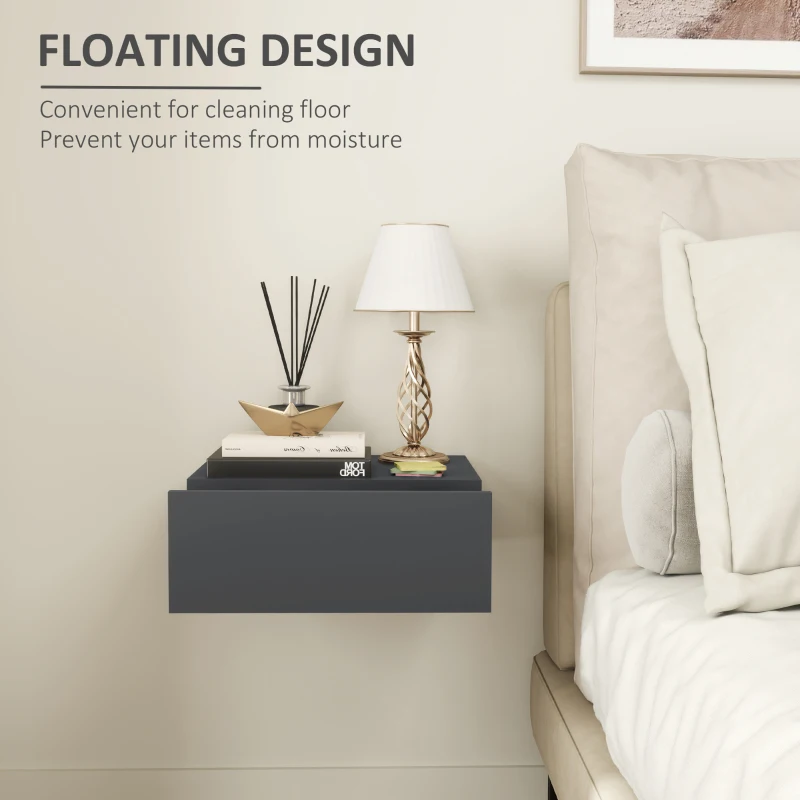 HOMCOM Noptieră Suspendată cu Sertar din PAL, 40x30x15 cm, Negru