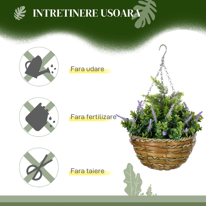 Outsunny Set 2 Plante Artificiale de Lavandă cu Ghiveci și Cârlig, Ø25x34 cm, Verde și Violet(m-6)