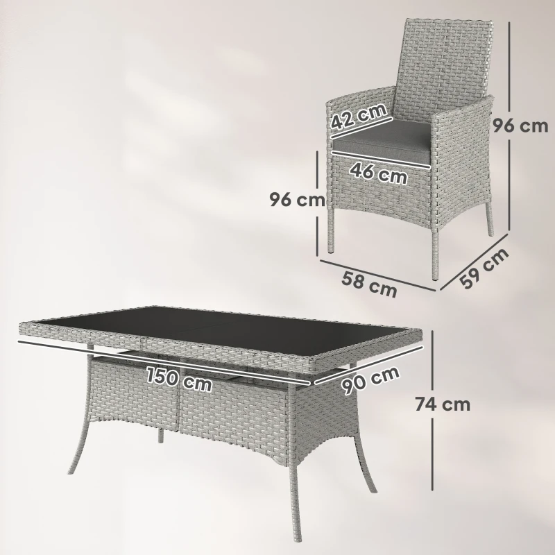 Outsunny Seven-Piece Rattan Dining Set - Grey