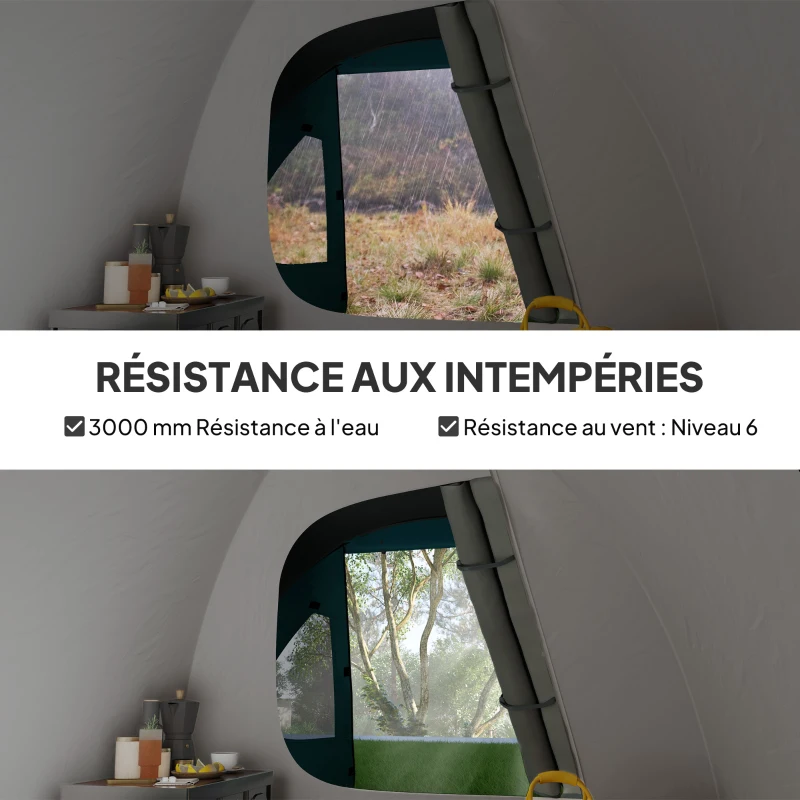 Outsunny Tente de camping 2-4 personnes, tente dôme familiale imperméable, avec fenêtres, poche, sac de transport bleu ciel