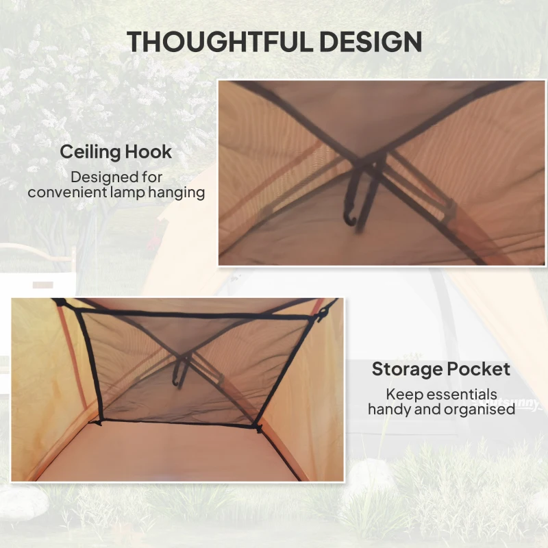 Outsunny 3-4 Person Camping Tent, Easy Set Up Waterproof Dome Tent with Sewn-in Groundsheet, Mesh Windows, Pocket and Hook for Camping, Hiking, Backpacking, Orange and Grey