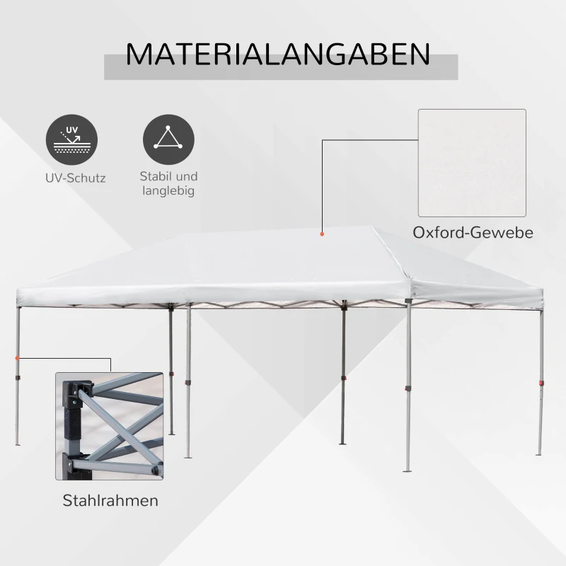 Outsunny Faltpavillon Gartenpavillon Pop-Up-Pavillion Stahl+Oxford+Mesh mit Tasche im Freien Cremeweiß 5,9 x 2,95 x 2,5 m