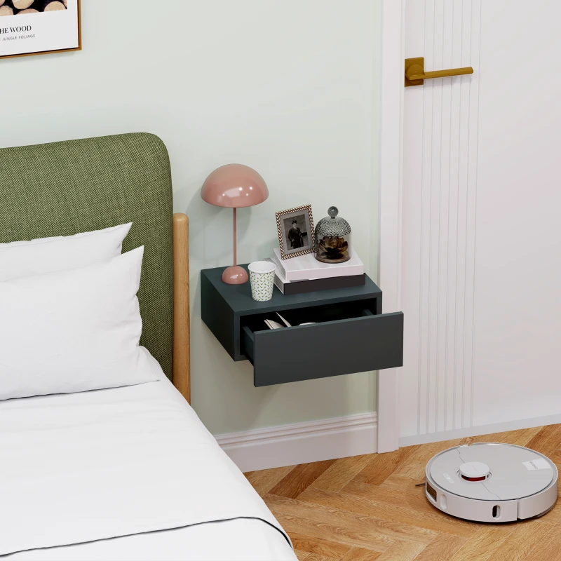 HOMCOM Noptieră Suspendată cu Sertar din PAL, 40x30x15 cm, Negru