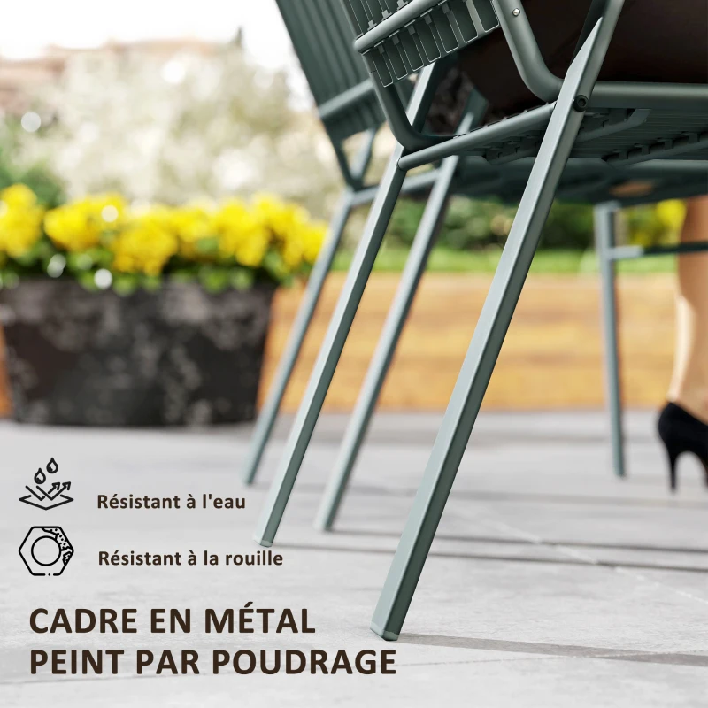 Outsunny Lot de 4 chaises de jardin chaises empilables d'extérieur avec haut dossier et accoudoirs cadre en acier 56x66x91cm gris