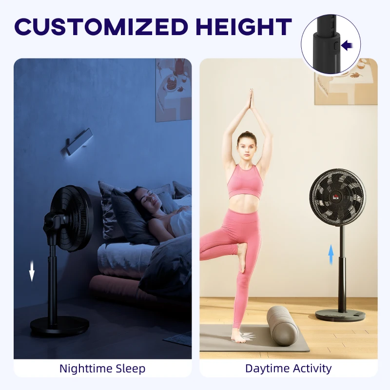 HOMCOM Pedestal Fan with Oscillating, Tilt, Adjustable Height, Black