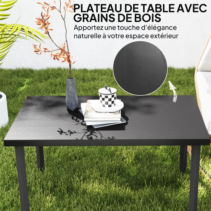 Outsunny Table basse de jardin rectangulaire table d'appoint avec effet grain de bois cadre en métal 95 x 55 x 46 cm noir