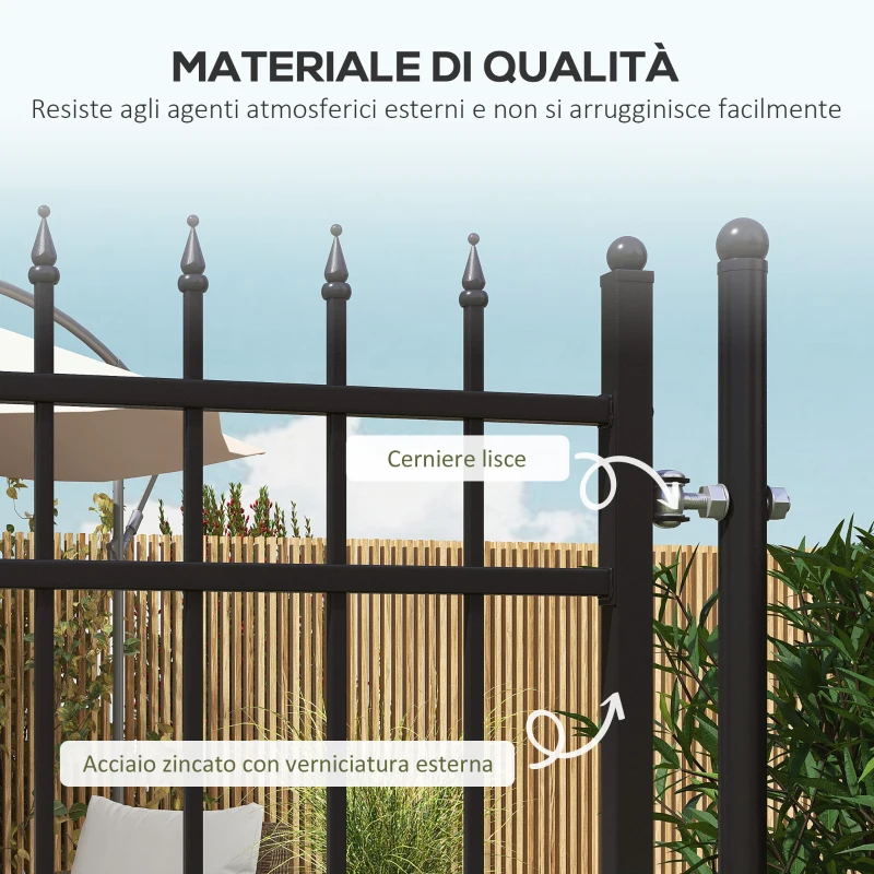 Outsunny Cancelletto di Sicurezza con Serratura, 3 Chiavi e 2 Paletti, in Acciaio Zincato, 107x204 cm, Nero