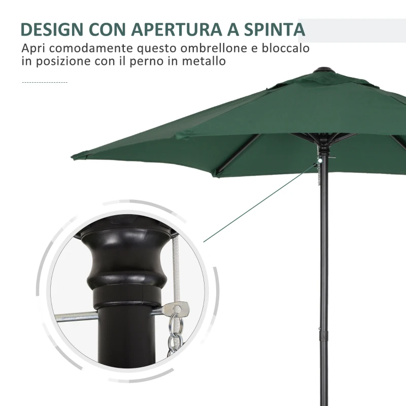 Outsunny Ombrellone da Giardino 2x2 m a 6 Stecche con Presa d'Aria, in Alluminio, Metallo e Poliestere Verde