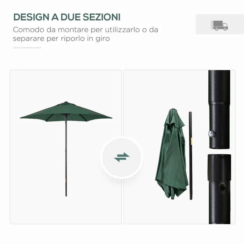 Outsunny Ombrellone da Giardino 2x2 m a 6 Stecche con Presa d'Aria, in Alluminio, Metallo e Poliestere Verde