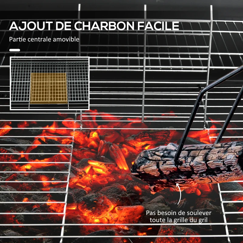 Outsunny Barbecue au charbon de bois BBQ avec couvercle, grille et thermomètre, avec roues, poignée, 95 x 71,5 x 102 cm, noir