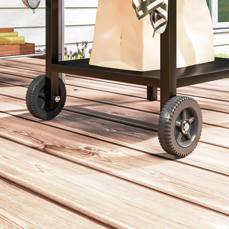 Outsunny Carrello per Barbecue con Piano in Acciaio e Ripiano Richiudibile, Ruote e Ganci, 91x58x76 cm, Nero