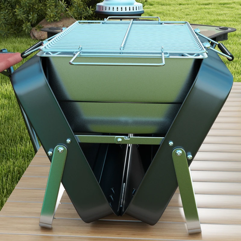 Outsunny Mini barbecue à charbon BBQ portable avec coque de valise barbecue de table pliable pour jardin, camping, pique-nique noir