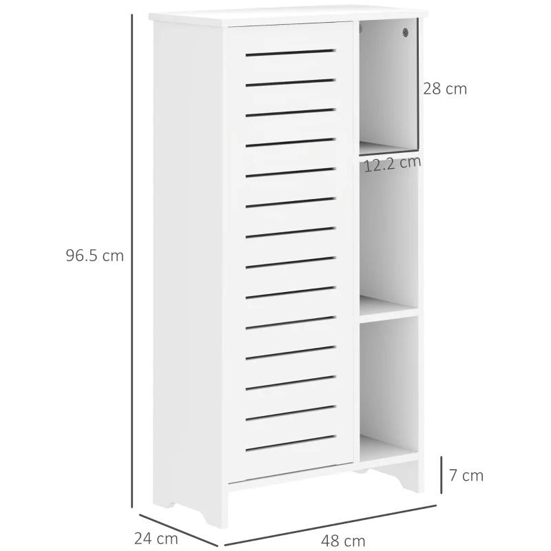 HOMCOM Dulap pentru Baie cu Ușă Lamelară, Dulap cu 3 Niveluri și 3 Rafturi Deschise, 48x24x96,5 cm, Alb(m-3)