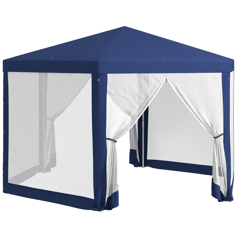 Outsunny Tonnelle de jardin 3 x 3,4 m hexagonal tente de réception avec parois latérales en maille, 2 portes pour camping bleu