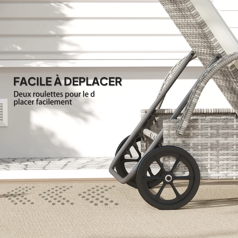 Outsunny Transat bain de soleil matelas inclinaison réglable multipositions accoudoirs roulettes 200 x 73 x 30-103 cm gris clair