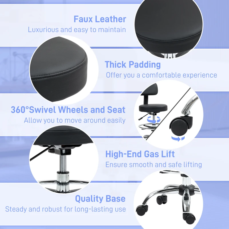 HOMCOM Scaun Rotativ la 360° și Reglabil pe Înălțime cu Suport pentru Picioare, 52x52x78-92 cm, Negru