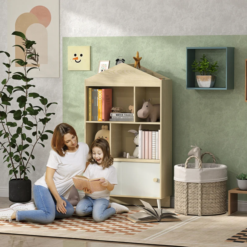 AIYAPLAY Bibliotecă pentru Copii cu 4 Cuburi Deschise și Rafturi Superioare, 80x30x140.5 cm, Alb