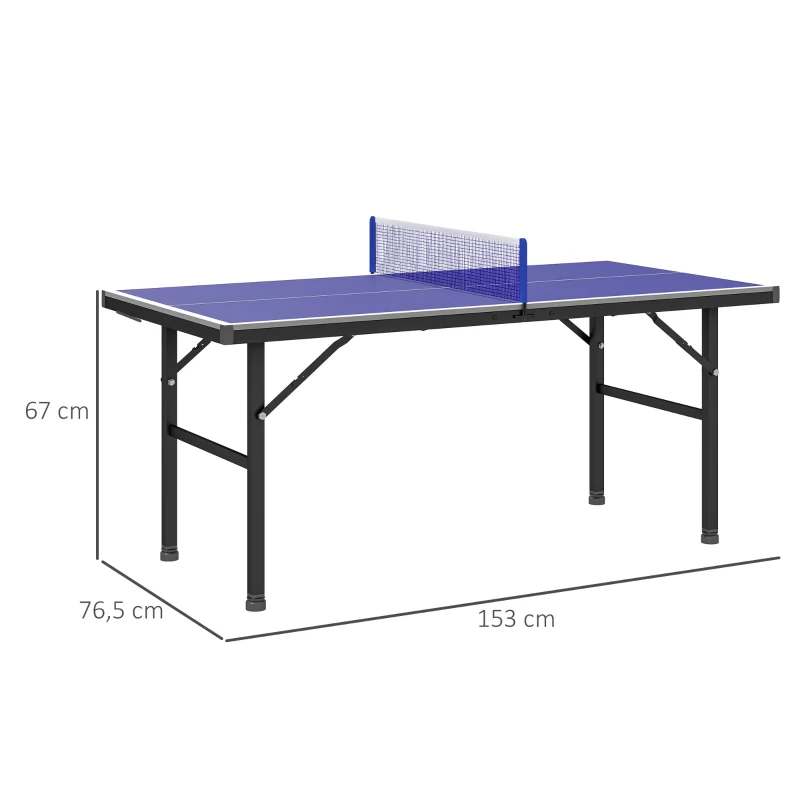 SPORTNOW Mini table de ping pong 153x76cm avec plateau traité UV, pieds réglables, filet et 5 pieds, bleu