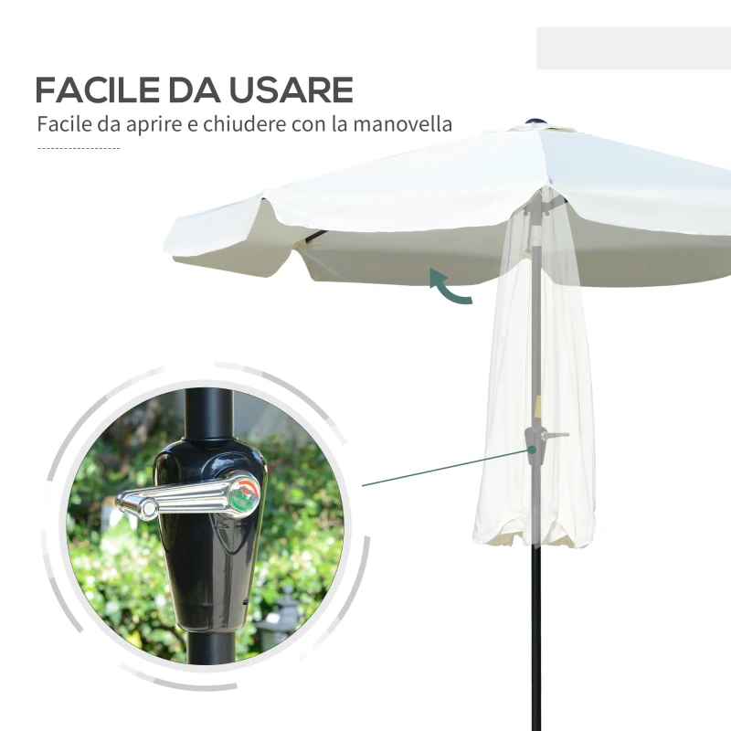 Outsunny Ombrellone Rotondo Inclinabile con Manovella, in Alluminio, Metallo e Poliestere, Ø266x248.5 cm, Bianco Crema