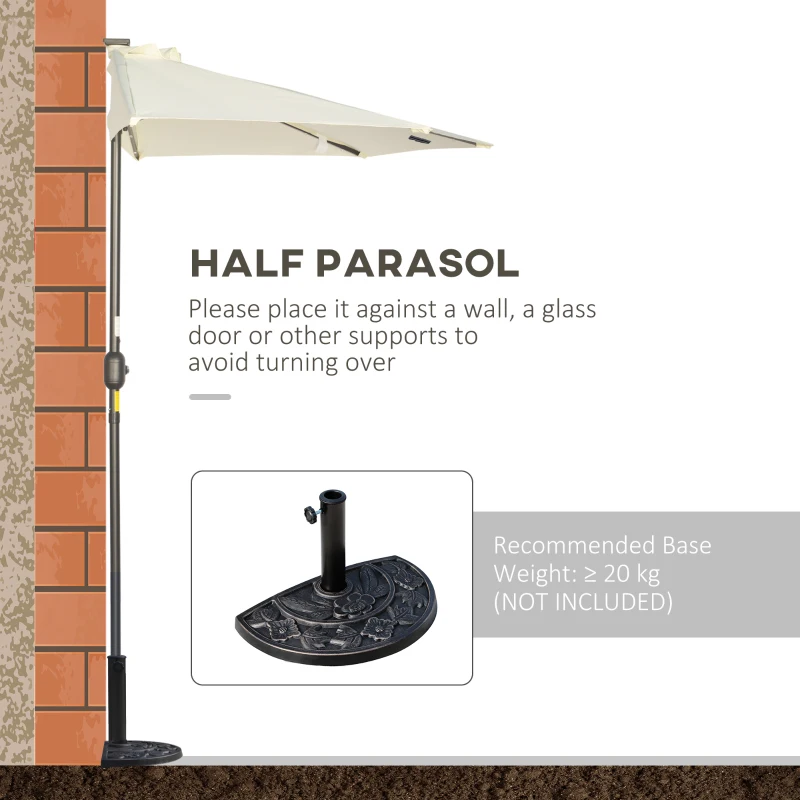 Outsunny Umbrela Semicirculara cu 20 Lumini LED, Panou Solar, Manivela si Tija in 2 Sectiuni, 265x135x240 cm, Bej