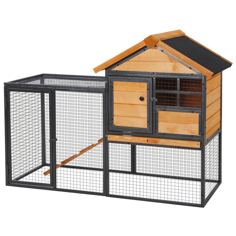 PawHut Coelheira para pequenos animais de estimação de 2 níveis com rampa e bandeja removível 122x63x92 cm madeira e cinza
