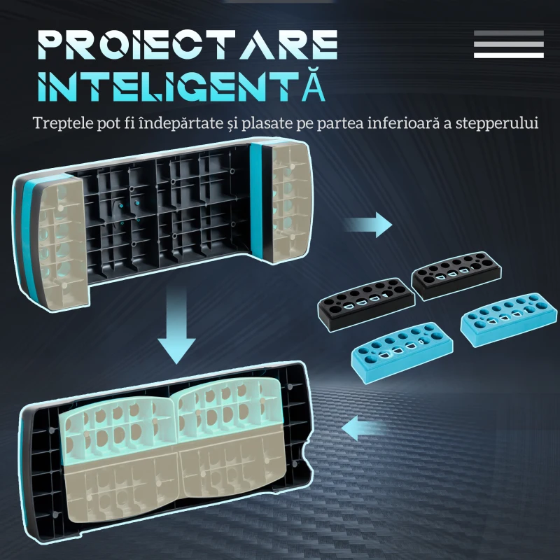 HOMCOM Stepper Fitness Reglabil, Negru-Albastru