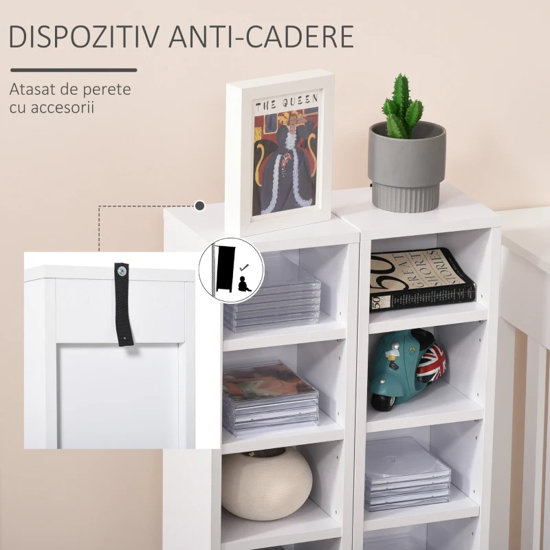 HOMCOM Set 2 Piese Rafturi cu 12 Etajere Reglabile pentru 204 CD-uri, 21x22.5x88.5 cm, Alb(m-7)