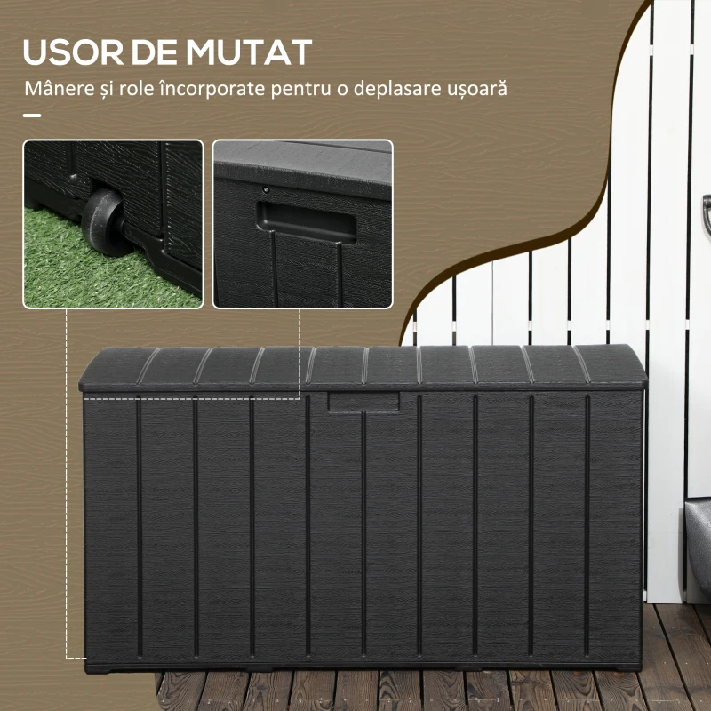 Outsunny Cufăr de Exterior cu 2 Mânere și 2 Roți, 122.4x62x64.5 cm, Negru