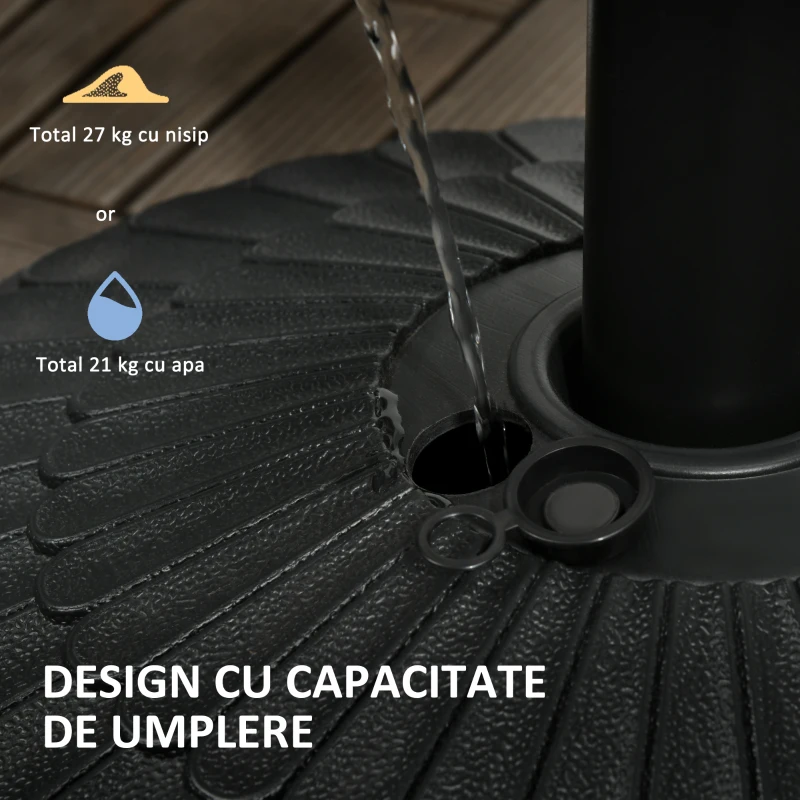 Outsunny Suport pentru Umbrela de Gradina cu diametrul 38-48 mm din Otel si HDPE cu Usa Laterala pentru Umplere, Ø48.5x36 cm