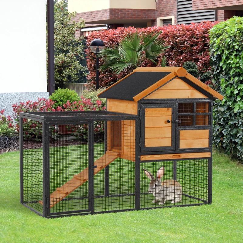 PawHut Coelheira para pequenos animais de estimação de 2 níveis com rampa e bandeja removível 122x63x92 cm madeira e cinza