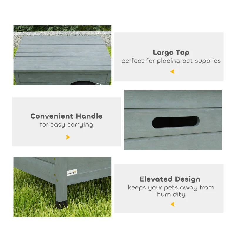 PawHut Wooden Dog House with Removable Bottom, Wire Door, Openable Top, Pet Shelter for Small Dog, 80 x 55 x 53.5cm, Dark Grey(m-6)