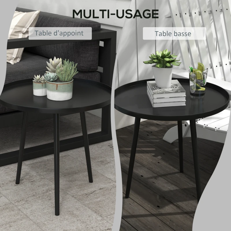 Outsunny Table basse de jardin ronde, table d'appoint extérieur avec bord rond en acier, dim. Ø40 x 50H cm noir