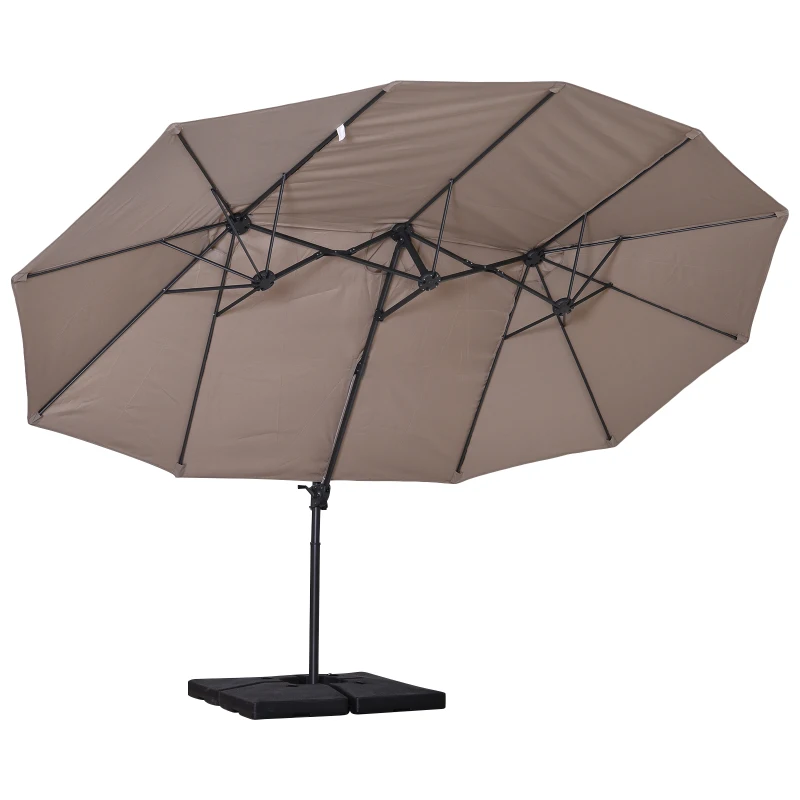 Outsunny Doppelsonnenschirm Ampelschirm Doppelschirm mit Kurbel Verstellbarer Gartenschirm Sonnenschutz Metall Braun 440 x 270 x 250 cm