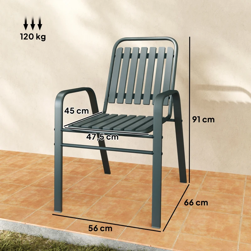 Outsunny Lot de 4 chaises de jardin chaises empilables d'extérieur avec haut dossier et accoudoirs cadre en acier 56x66x91cm gris