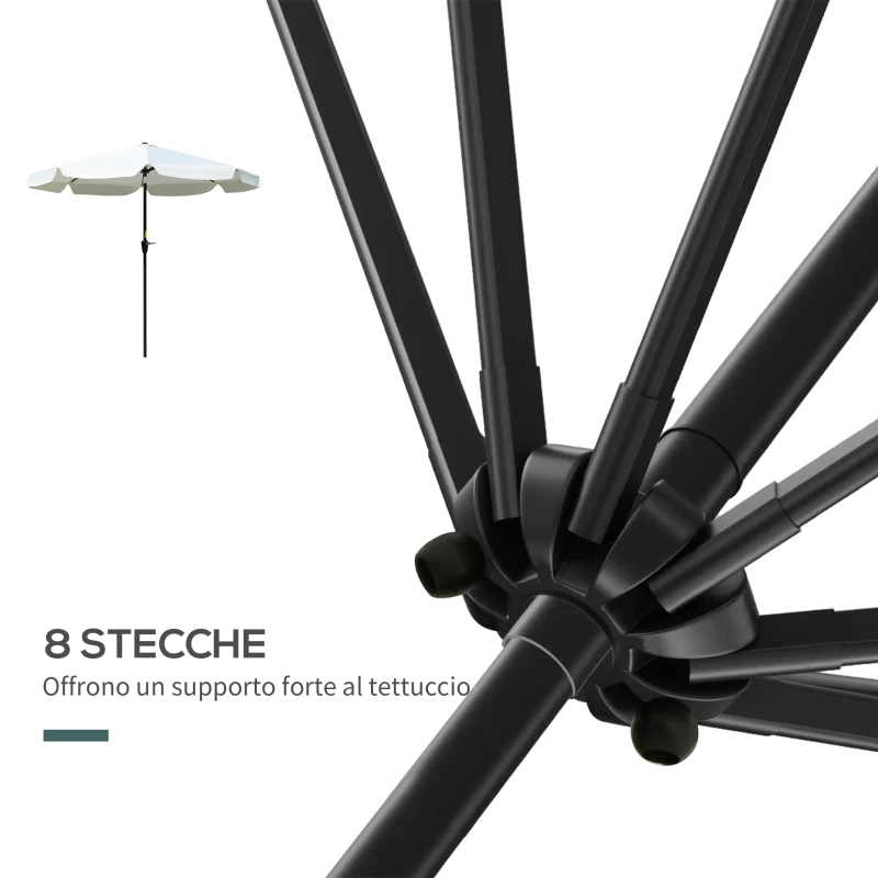 Outsunny Ombrellone Rotondo Inclinabile con Manovella, in Alluminio, Metallo e Poliestere, Ø266x248.5 cm, Bianco Crema