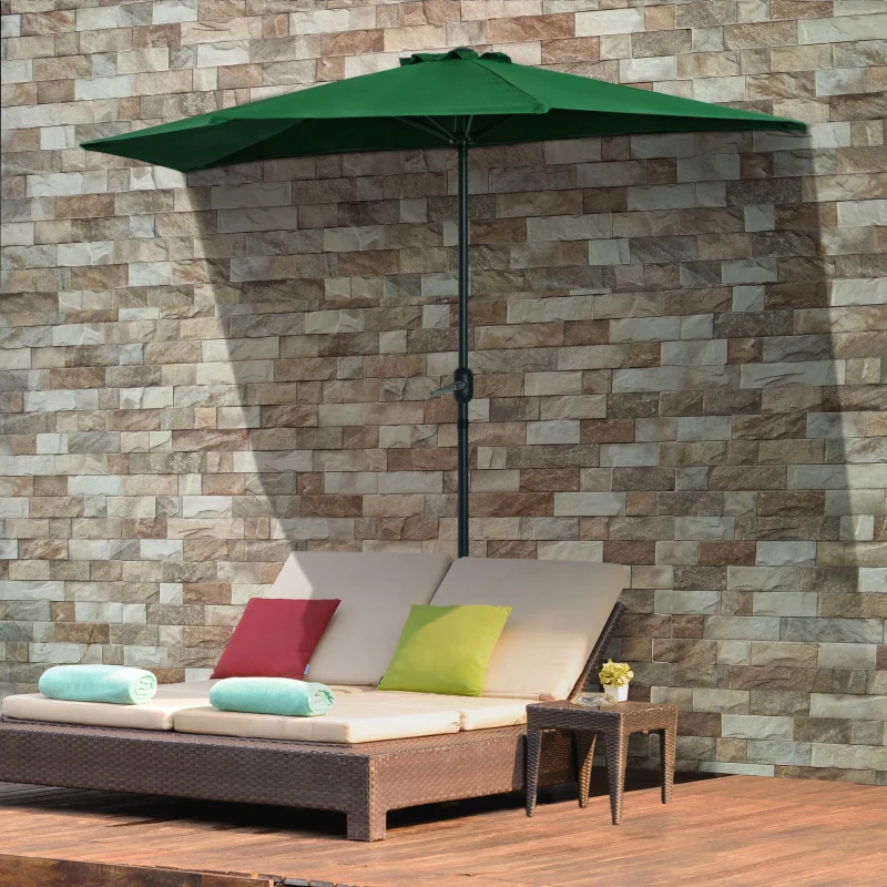 Outsunny Demi parasol parasol de balcon 5 entretoises métal cheminée incluse 2,93 x 1,5 x 2,49 m polyester haute densité vert