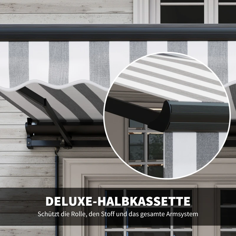 Outsunny Sonnenmarkise Markise Terrassenmarkise, wetterbeständig, 1 Handkurbel, 350 x 250 x 150 cm, Grau + Weiß