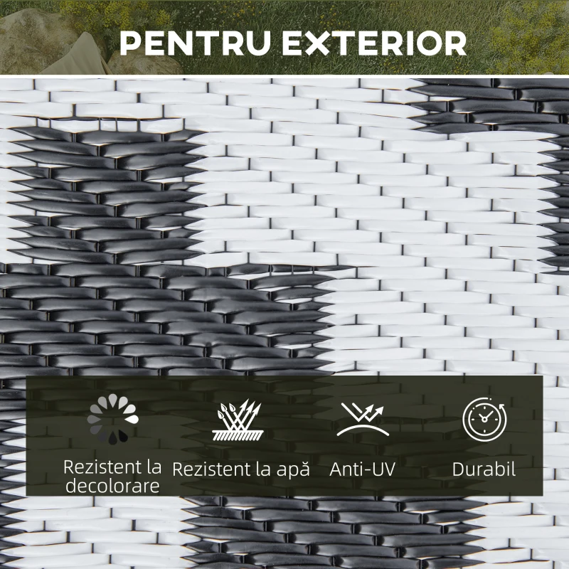 Outsunny Covor de Exterior Rezistent la Raze UV, 182x274 cm, Negru și Alb