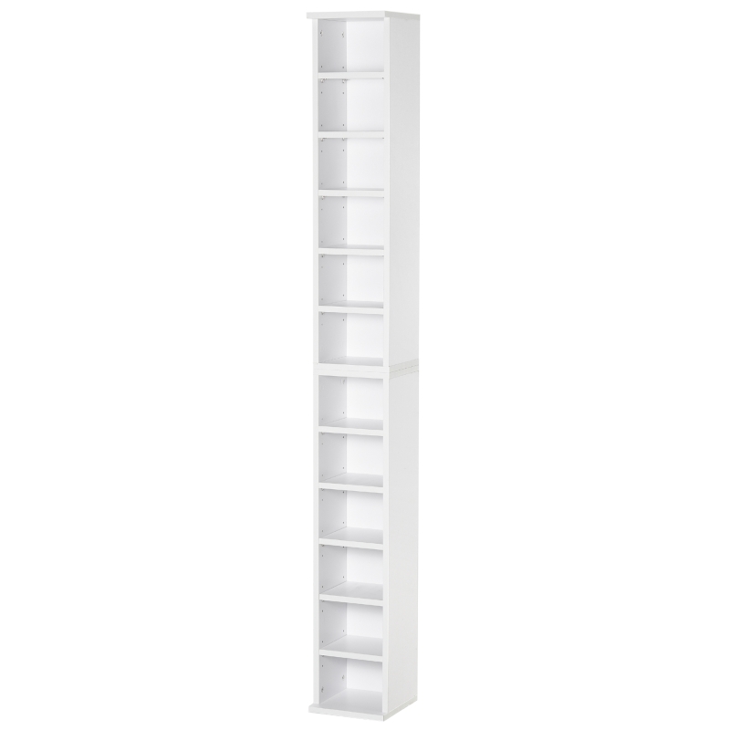 HOMCOM Set 2 Piese Rafturi cu 12 Etajere Reglabile pentru 204 CD-uri, 21x22.5x88.5 cm, Alb(m-11)