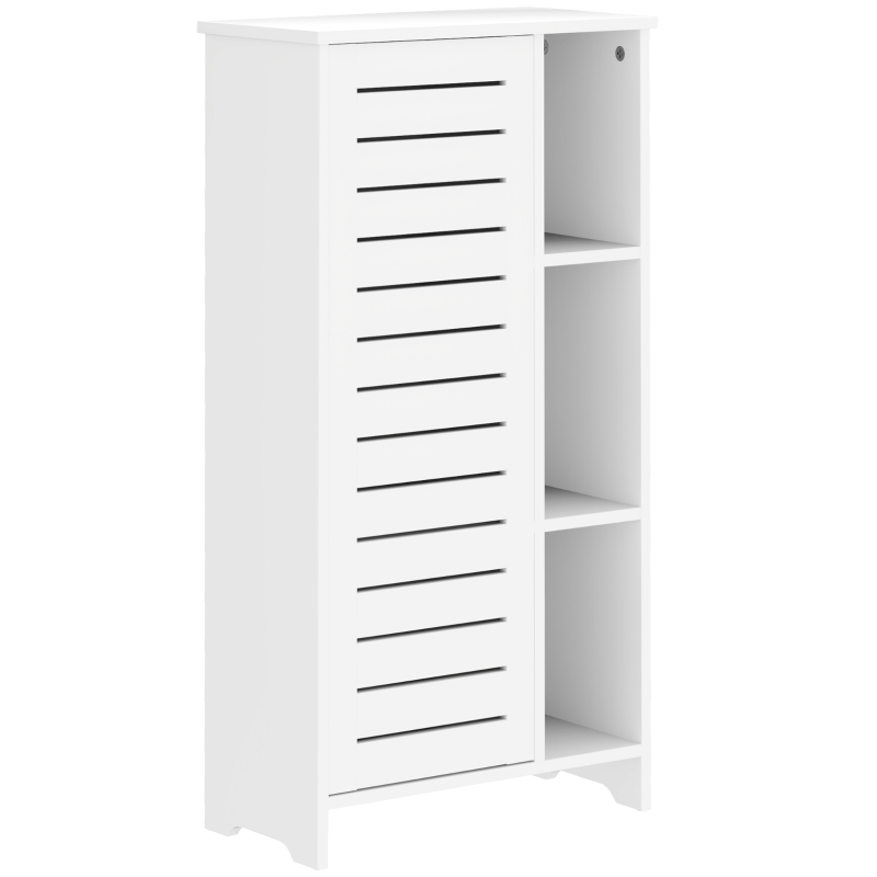 HOMCOM Dulap pentru Baie cu Ușă Lamelară, Dulap cu 3 Niveluri și 3 Rafturi Deschise, 48x24x96,5 cm, Alb(m-11)