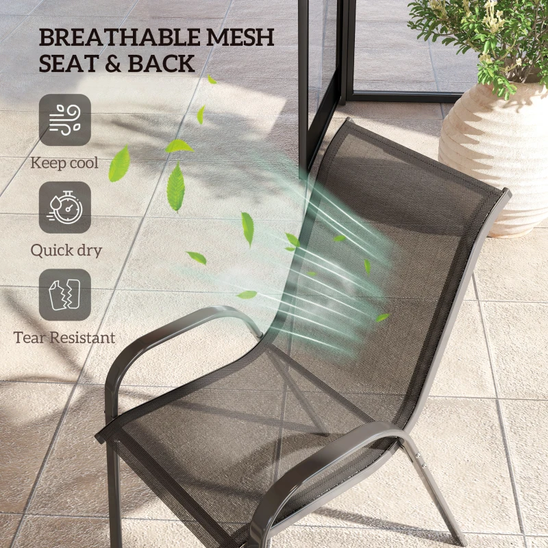 Outsunny Set de 4 Scaune Suprapozabile cu Spătar Înalt și șezut din Plasă, 54x71x93 cm, Negru