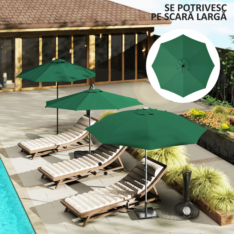 Outsunny Copertină de Rezervă pentru Umbrelă cu Ventilație în Partea Superioară, 295 cm, Verde