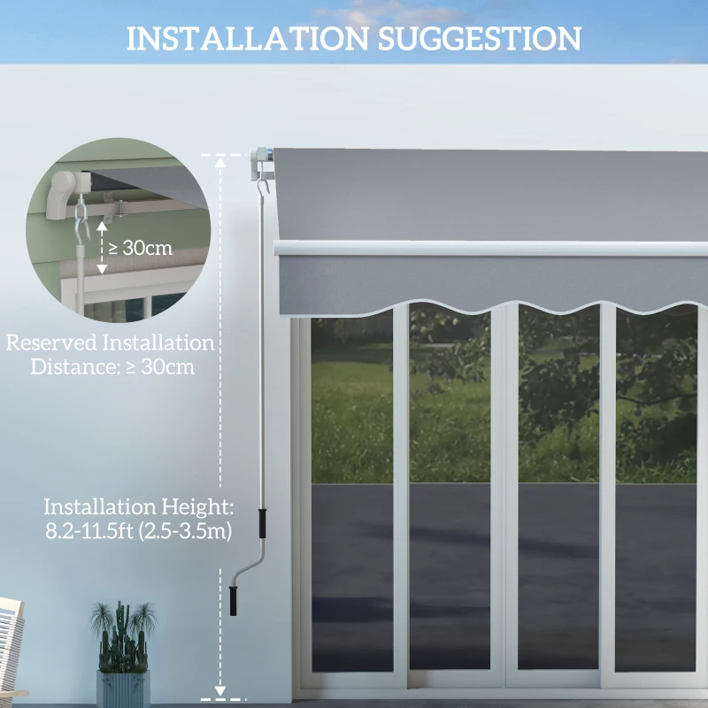 Outsunny Markiza zewnętrzna ręczna przegubowa 4 m z korbą ręczną aluminium kolor biały + szary