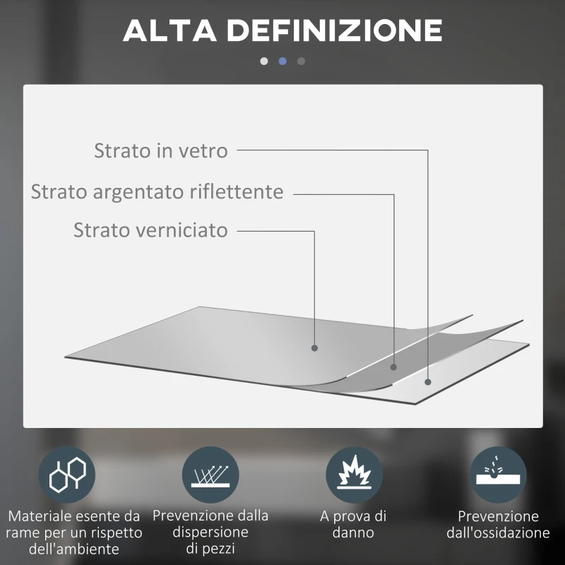 kleankin Specchio Bagno con Luci LED Regolabili, Interruttori Touch e Design Antiappannamento, Ø70 cm