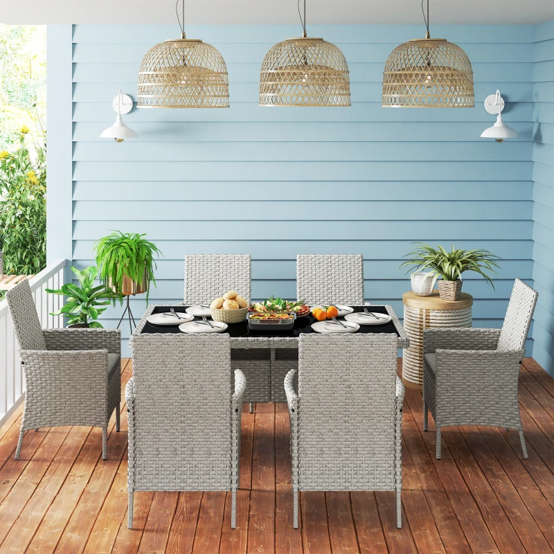 Outsunny Seven-Piece Rattan Dining Set - Grey